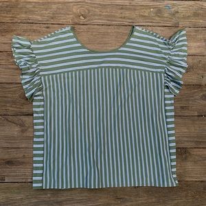 Terra & Sky | Green & white striped blouse size 2X